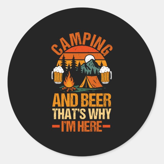 Männer Camping Bier Lagerleben Wald Camper Runder Aufkleber (Vorderseite)