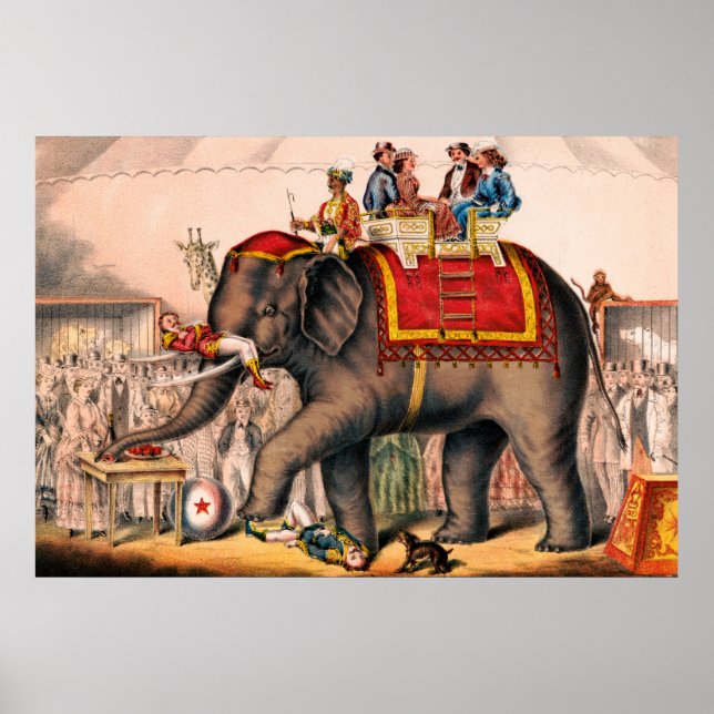 Männer Darstellend einen Zirkus mit einem Elefante Poster (Vorne)