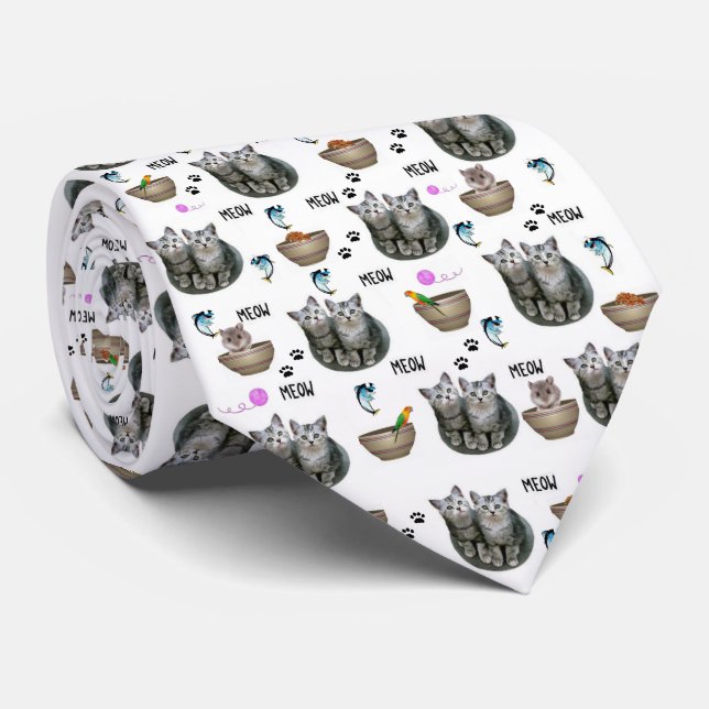 Männer Designer Katzen Kätzchen Miauen Krawatte (Gerollt)