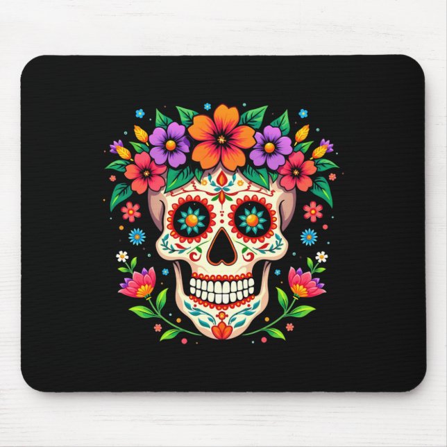 Männer Día De Los Muertos Zucker-Schädel Mit Blume Mousepad (Vorne)