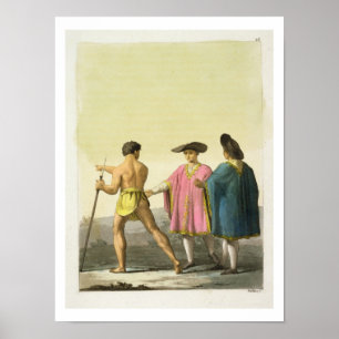 Männer, die zeremonielle Ponchos in Santiago, Poster