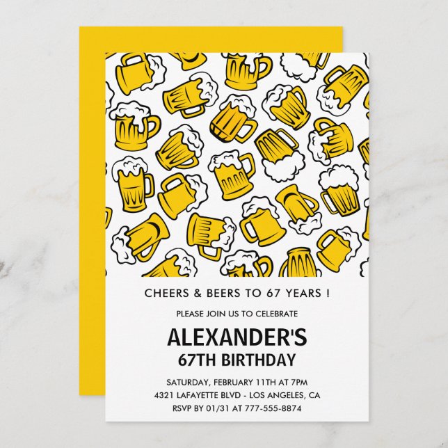 Männer Einladungen zum 67. Geburtstag Cheers and B (Vorne/Hinten)