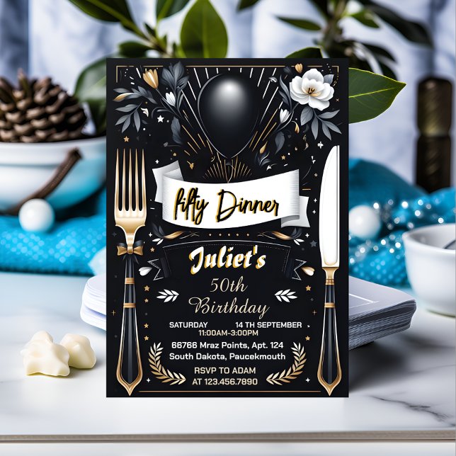 Männer Erwachsener Abendessen elegant 50. Geburtst Einladung (Von Creator hochgeladen)