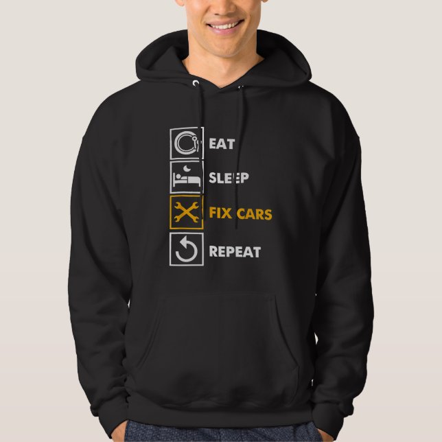 Männer essen schlafende Reparatur Autos Auto Scrat Hoodie (Vorderseite)