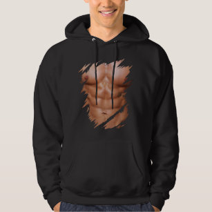 Männer Fake Muskeln riss Brust Sixpack Abs. Hoodie