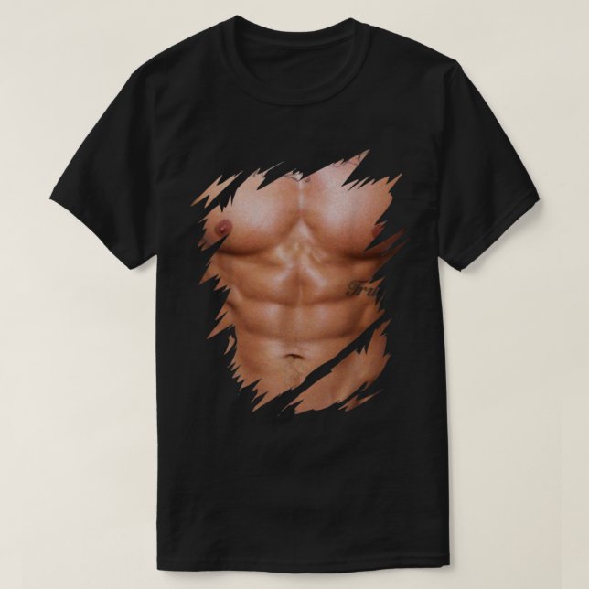 Männer Fake Muskeln riss Brust Sixpack Abs. T-Shirt (Design vorne)