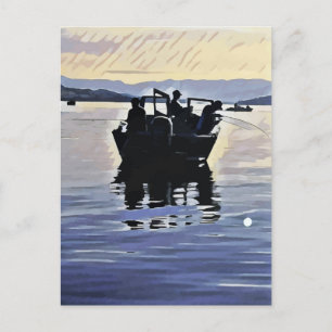 Männer fischen am See abstrakte Silhouette Postkarte