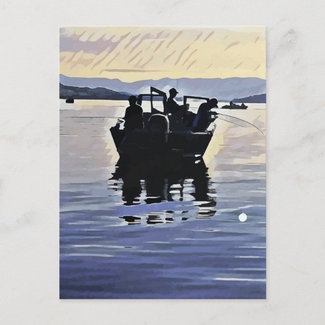 Männer fischen am See abstrakte Silhouette Postkarte (Vorderseite)