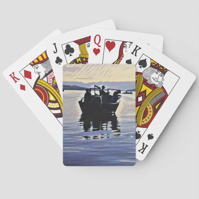 Männer fischen am See abstrakte Silhouette Spielkarten (Rückseite)