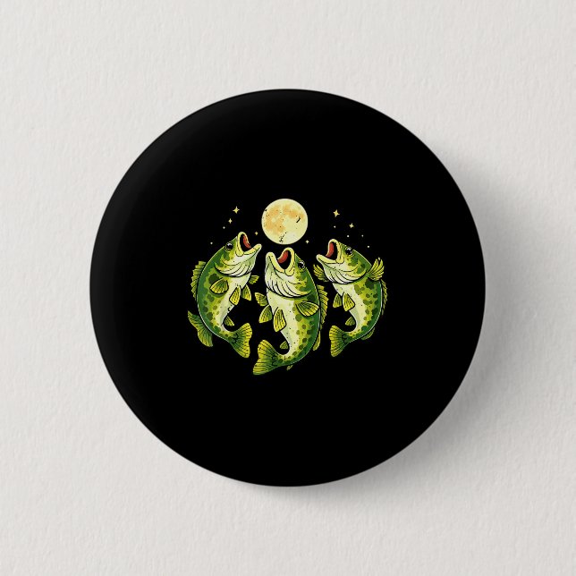 Männer Forellenbarsch heult zum Mond Button (Vorderseite)