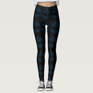 Männer Frauen Halloween Blue Black Skull Leggings