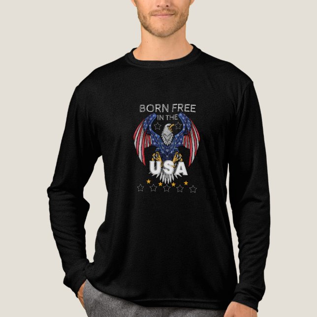 Männer Geboren frei in den USA Langschlauch Tri-Blend Shirt (Vorderseite)