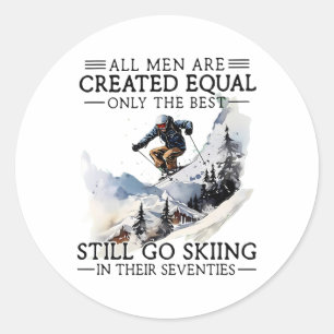 Männer gehen immer noch Ski fahren 70 Wintersportl Runder Aufkleber