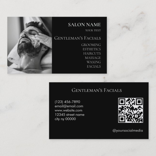 Männer Gesichtsbehandlungen QR-Code Visitenkarte (Vorne/Hinten)