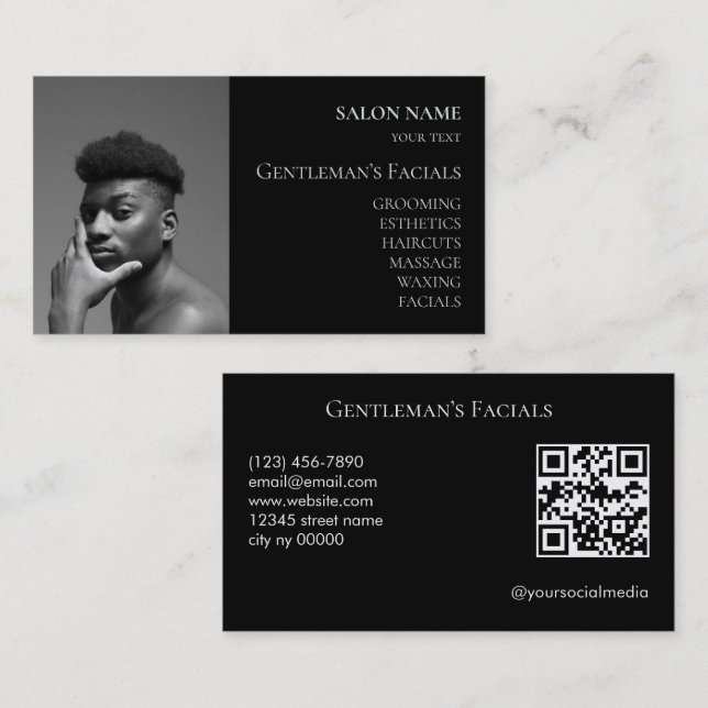 Männer Gesichtsbehandlungen QR-Code Visitenkarte (Vorne/Hinten)