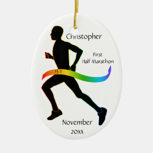Männer-Halbmarathon-Läufer-Regenbogenband-Ornament Keramikornament