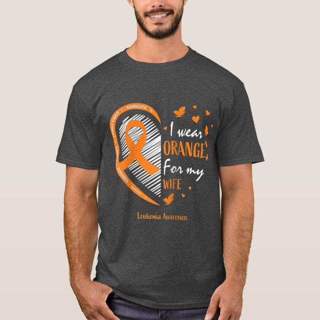 Männer ich trage Orange für meine Ehefrau Leukämie T-Shirt (Vorderseite)