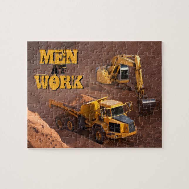 Männer im ArbeitsDigger- und Sprungwagen Puzzle (Horizontal)