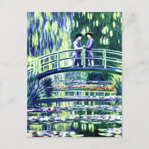 Männer in Liebe auf der Brücke im Stil des Monets Postkarte
