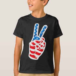 Männer Jungen Amerikanische Flagge Friedenszeichen T-Shirt