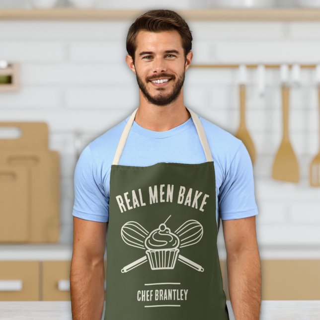 Männer Koch Individuelle Name Kochen Backen Schürz Schürze ("real men bake" funny men's cooking baking apron with custom name cupcake and whisk design green )