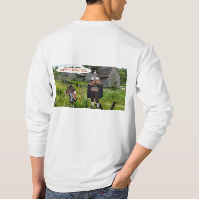 Männer, lange Ärmel T, Truthahn Happy Thanksgiving T-Shirt (Rückseite)