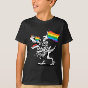 Männer Lustiges Schwules Skelett-Reitet-Dinosaurie T-Shirt