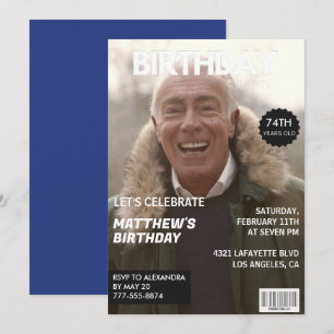 Männer Magazin Navy blau Foto 74. Geburtstag  Einladung