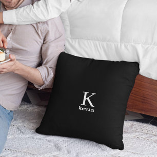 Männer mit Monogramm Name personalisiert Schwarz/W Kissen