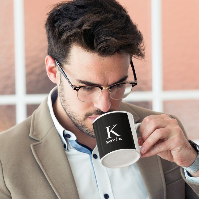 Männer mit Monogramm schwarz-weiße Namen personali Kaffeetasse (Von Creator hochgeladen)