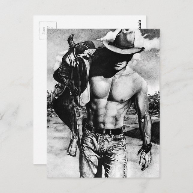 Männer Moderner Cooler Western Male Cowboy Handgez Postkarte (Vorne/Hinten)