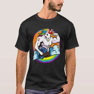 Männer Muskulärer Buff Unicorn Regenbogen, Gewicht T-Shirt