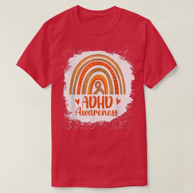 Männer Niedlich ADHS Awareness Rainbow Orange Ribb T-Shirt (Design vorne)