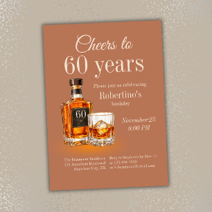 Männer 'Prost auf 60 Jahre' Whiskey-Themen-Geburts Einladung