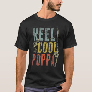 Männer Retro Vintage Rolle Cool Poppa Angeln Vater T-Shirt