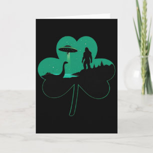 Männer St Patricks Day Alien Ufo Kleeblatt Sasquat Karte
