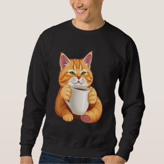 Männer Süße Rote Katze Kaffee Grafik Sweatshirt