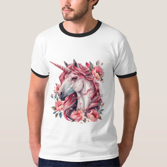 Männer T - Shirt mit Einhorn. (Vorderseite)