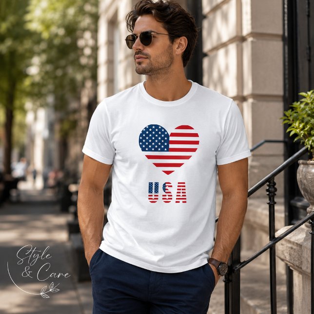 Männer-T - Shirt mit USA Flag Herzdesign (Men's T-Shirt with USA Flag Heart Design)
