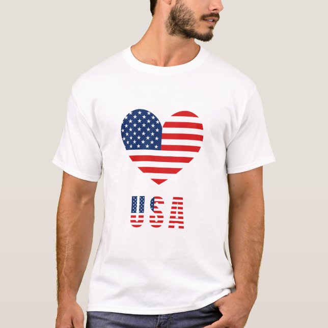 Männer-T - Shirt mit USA Flag Herzdesign (Vorderseite)