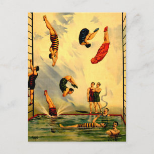 Männer tauchen in Pool Vintage 1898 Circus Poster Postkarte