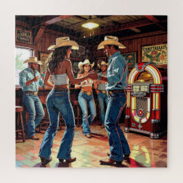 Männer und Frauen Line Dance in einer Bar Puzzle