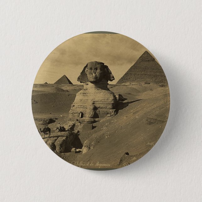 Männer und Kamele auf der Pfote der Sphinx, Pyrami Button (Vorderseite)