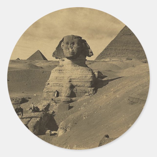 Männer und Kamele auf der Pfote der Sphinx, Pyrami Runder Aufkleber (Vorderseite)