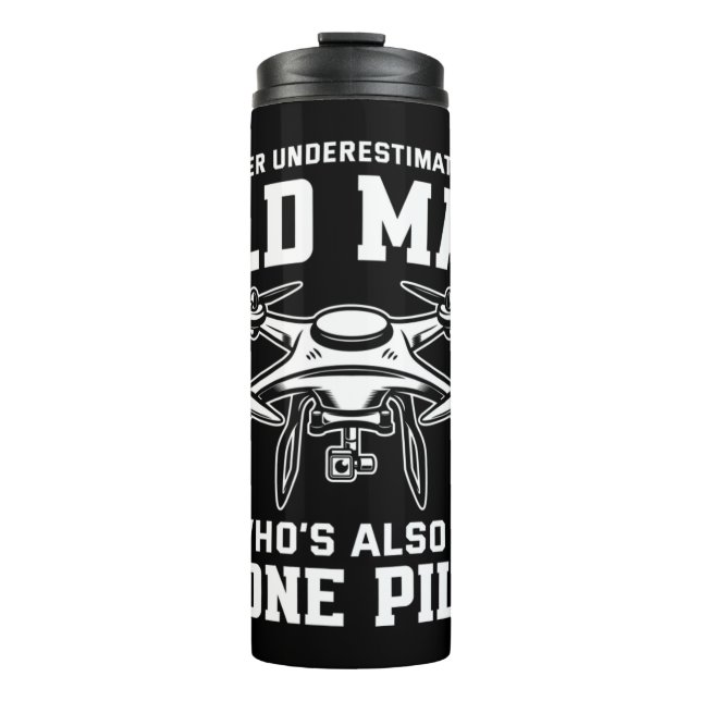 Männer unterschätzen nie einen alten Mann, der auc Thermosbecher (Vorderseite)