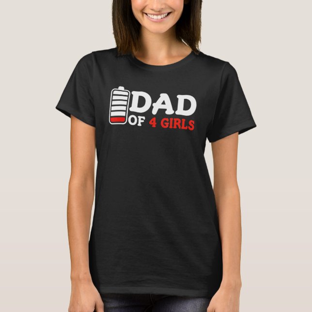 Männer Vater von 4 Mädchen Leere Batterie Kinder V T-Shirt (Vorderseite)