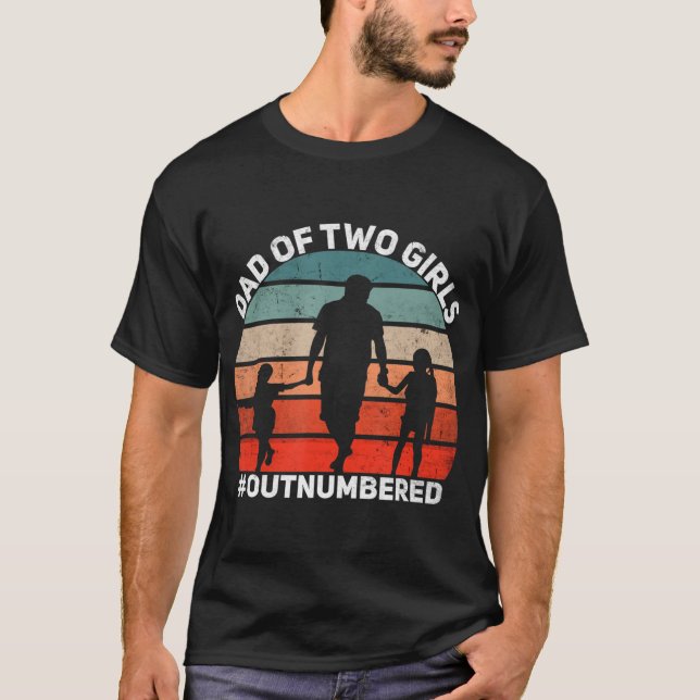 Männer Vater von zwei Mädchen Ausgezählte Retro 2  T-Shirt (Vorderseite)