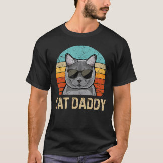Männer Vintag Coole britische Kurzhaarkatze Daddy  T-Shirt