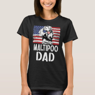 Männer Vintage amerikanische Flagge Maltipoo Vater T-Shirt