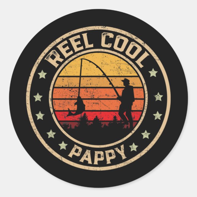 Männer Vintage Reel Cool Pappy Fisch Angeln Lustig Runder Aufkleber (Vorderseite)